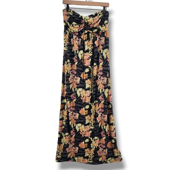 Torrid Grey Orange Hawaiian Floral Tube Top‎ Maxi Dress Size 1 - Picture 1 of 11
